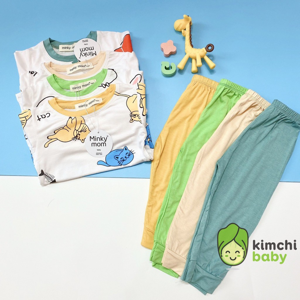 Bộ Dài Tay Minky Mom Chất Cotton Thun Lạnh Họa Tiết Dễ Thương Cho Bé Trai Bé Gái Chính Hãng Đóng Túi Zip MKM23