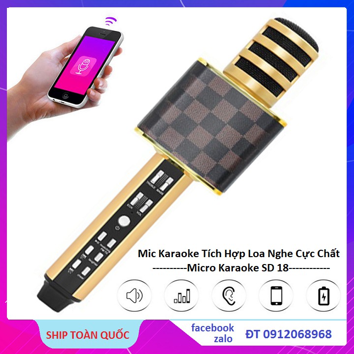 [Mã ELHACE giảm 4% đơn 300K] Mic Karaoke, Micro Karaoke Bluetooth Không Dây SD18 Hát Nhẹ Hay/ Hàng Chính Hãng