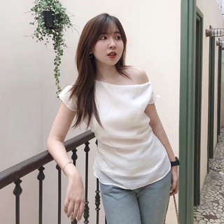 Áo sơ mi lệch vai 2 lớp ba màu