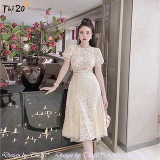 Đầm suông nhún thân dự tiệc ren đuôi cá