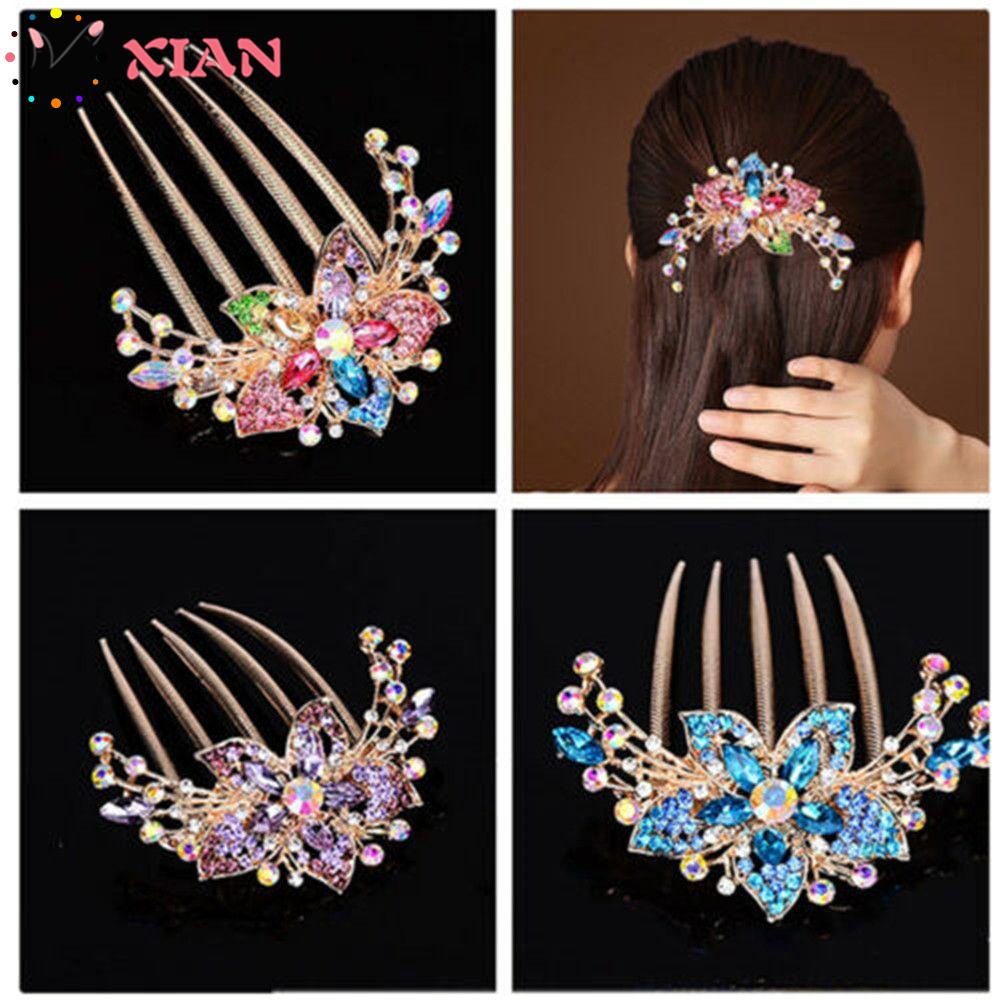 Kẹp Tóc Thời Trang Sáng Bóng Thanh Lịch Cho Nữ|Lược Cài Tóc Hình Hoa Đính Đá Nhiều Màu Sắc Sang Trọng Cho Cô Dâu