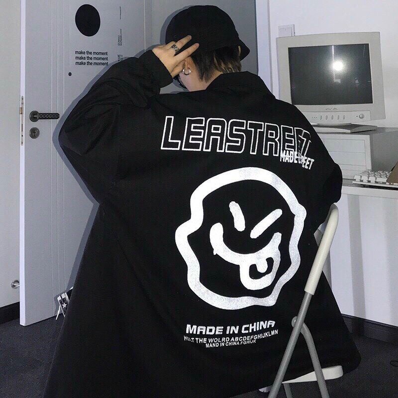 Áo Khoác Dù BOMBER LEASTREET. Đen/Trắng Unisex (hình thật)