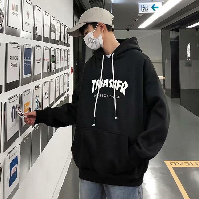 Áo hoodie tay dài dáng rộng in chữ phong cách Nhật Bản thời trang mùa đông cho nam