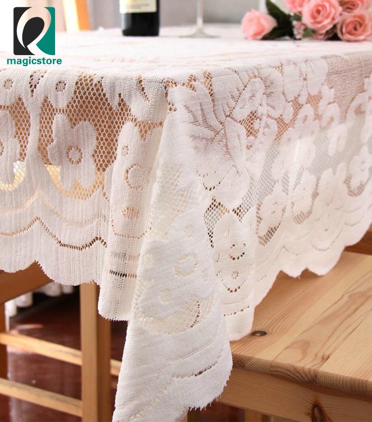 Khăn Trải Bàn Hình Vuông 80x80cm Phối Ren Hoa Chất Liệu Polyester Có Thể Giặt Máy