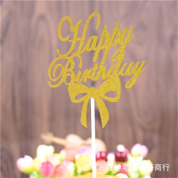 Topper giấy HPBD nơ vàng
