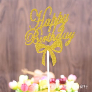 Topper giấy HPBD nơ vàng