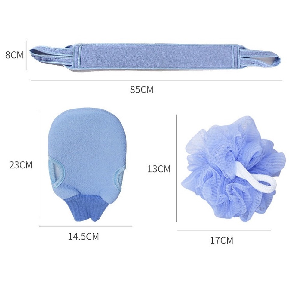 Set ba bông tắm chà lưng và khăn tắm dài