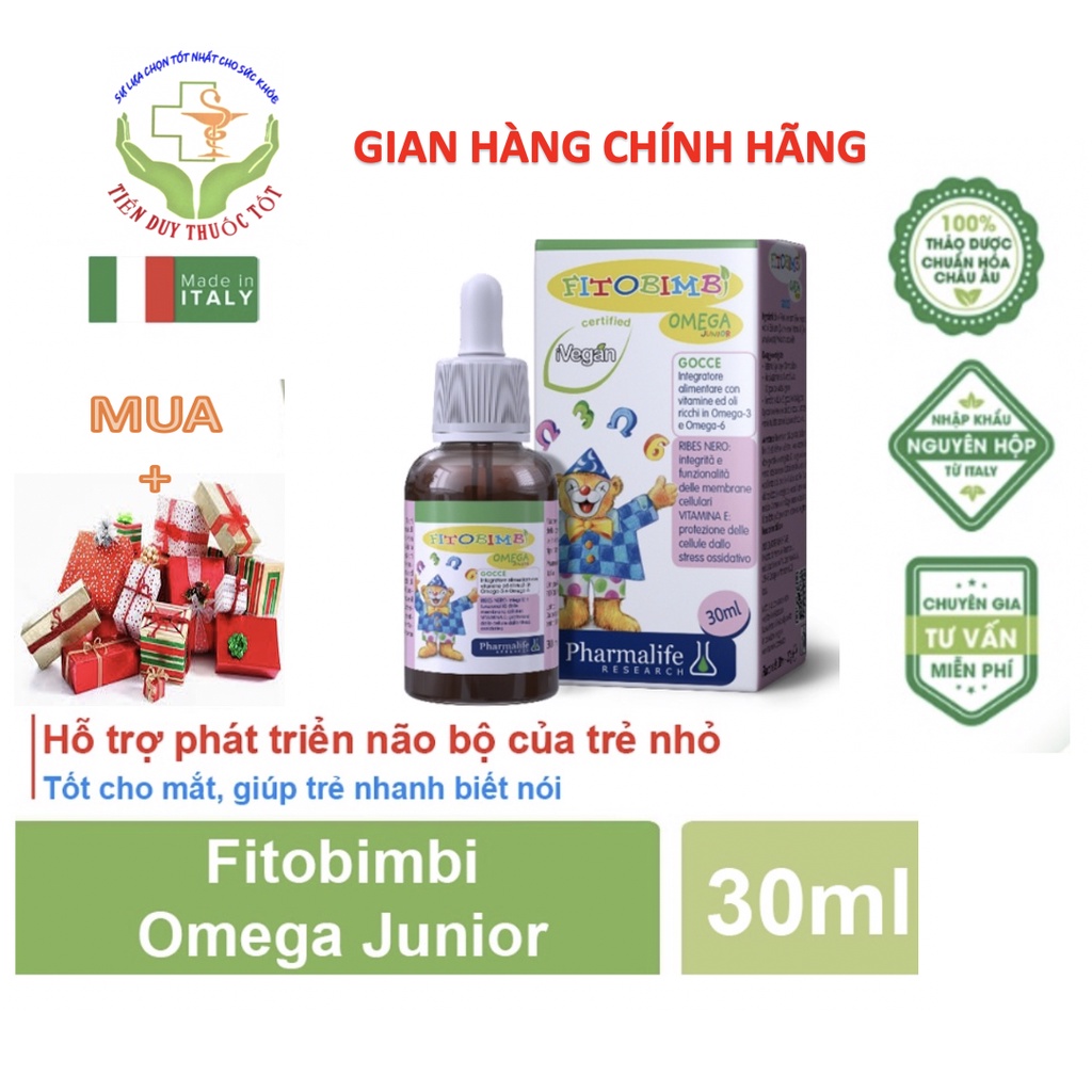 Fitobimbi omega junior Bổ não trẻ em Omega 3 Bổ mắt cho bé Phát triển trí não cho trẻ Tăng sức đề kháng Vitamin Lọ 30ml
