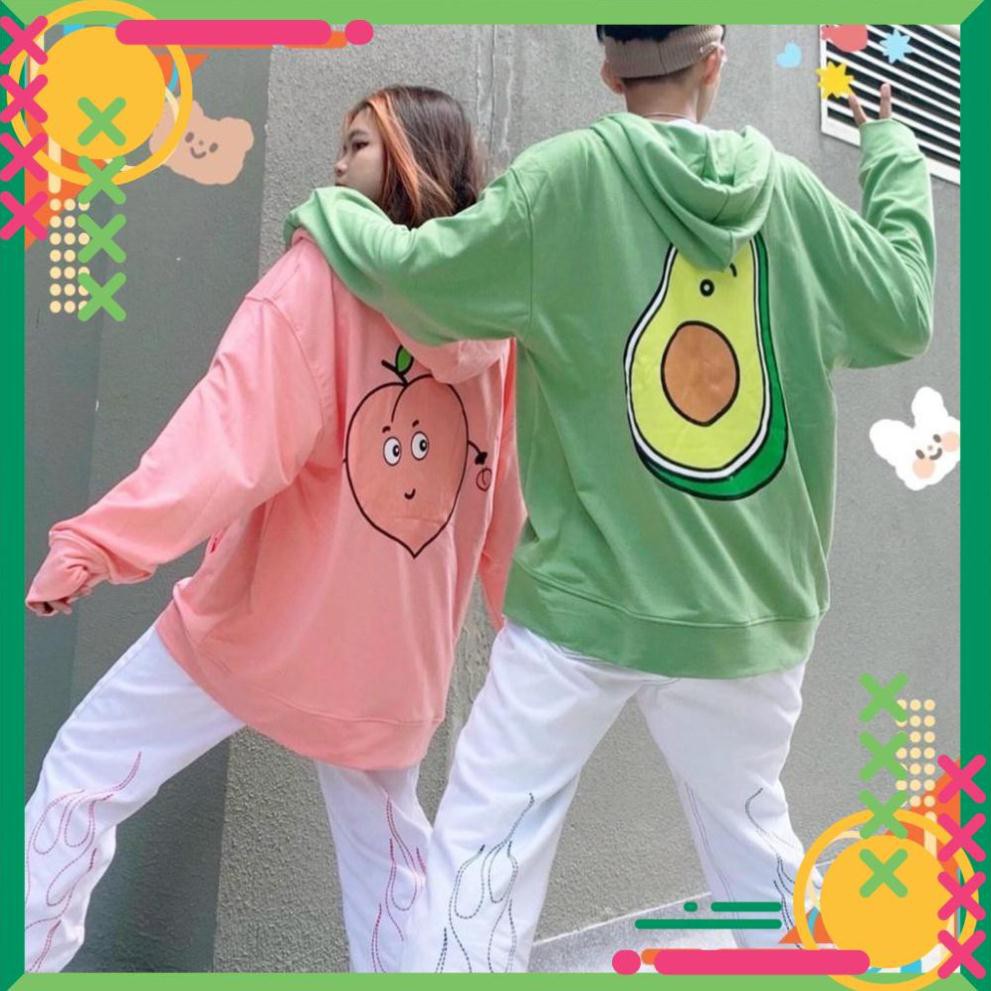 Áo Hoodie Unisex nam nữ form rộng có dây kéo, nón 2 lớp chui đầu in hình trái bơ phong cách Ulzzang Hàn Quốc