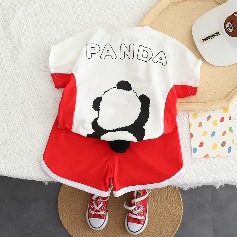 Bộ Áo Thun Ngắn Tay In Hoạt Hình Động Vật + Quần Short Thời Trang Mùa Hè Hàn Quốc Cho Bé Trai