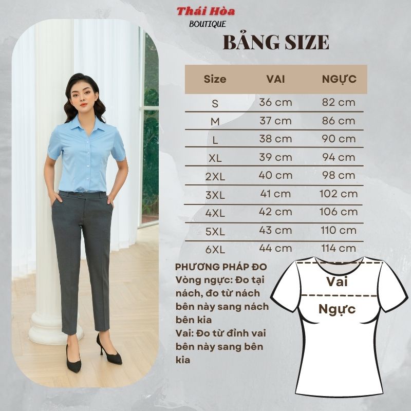 Áo sơ mi nữ tay ngắn bigsize công sở đẹp kiểu xanh cotton Thái Hoà N047-06-01