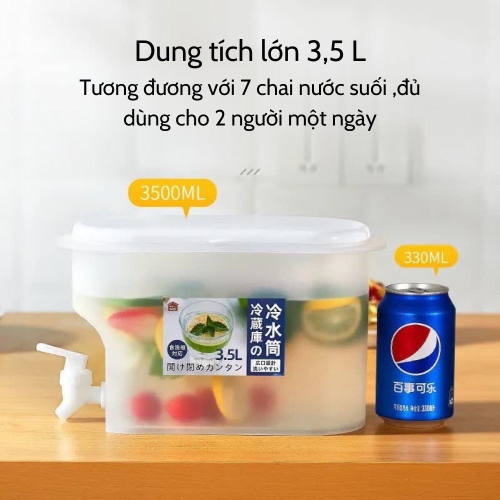 Bình Nước Có Vòi Để Tủ Lạnh 3.5L Cao Cấp Bình Nước Có Vòi Tiện Dụng Nhựa PP An Toàn