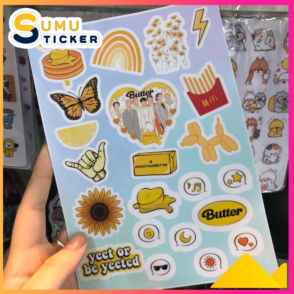 Set Sticker BTS Butter Theme Dán Mũ Bảo Hiểm, Laptop, Máy Tính Cầm Tay Casio, Điện Thoại,... Bền bỉ - kháng nước