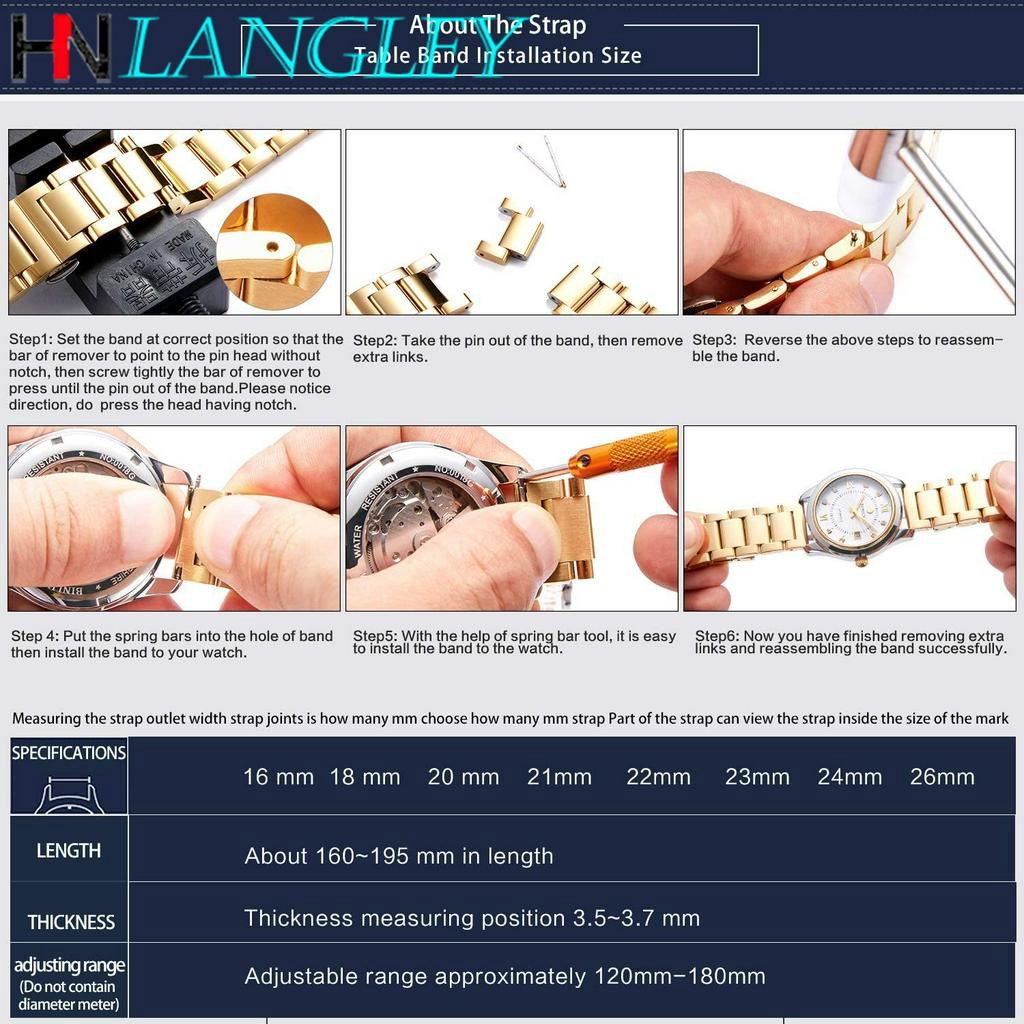 Dây đeo đồng hồ bằng thép không gỉ 16mm / 18mm / 20mm / 21mm / 22mm / 23mm / 24mm / 26mm
