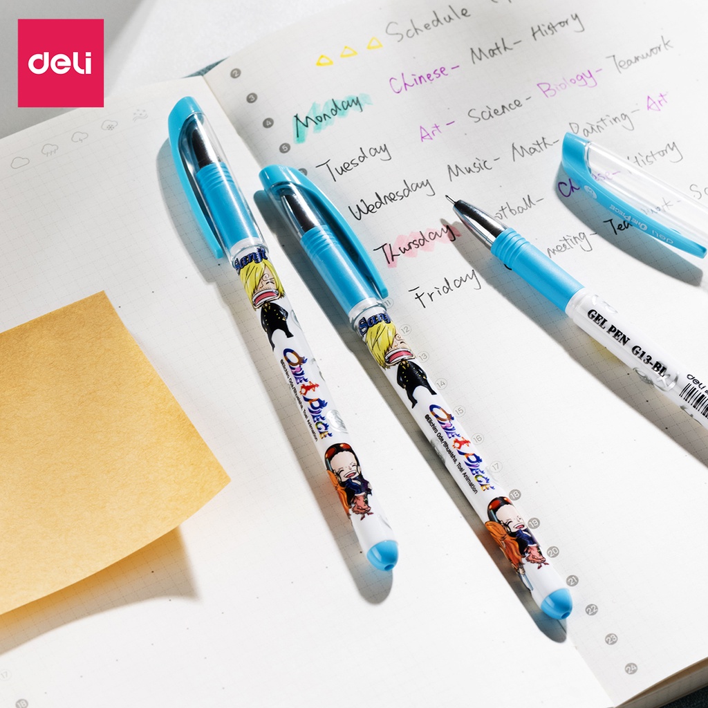 Bút bi nước học sinh mực gel đen/xanh/tím One Piece Vui Hải Tặc Deli nhanh khô lâu hết mực viết đều nét - CG13