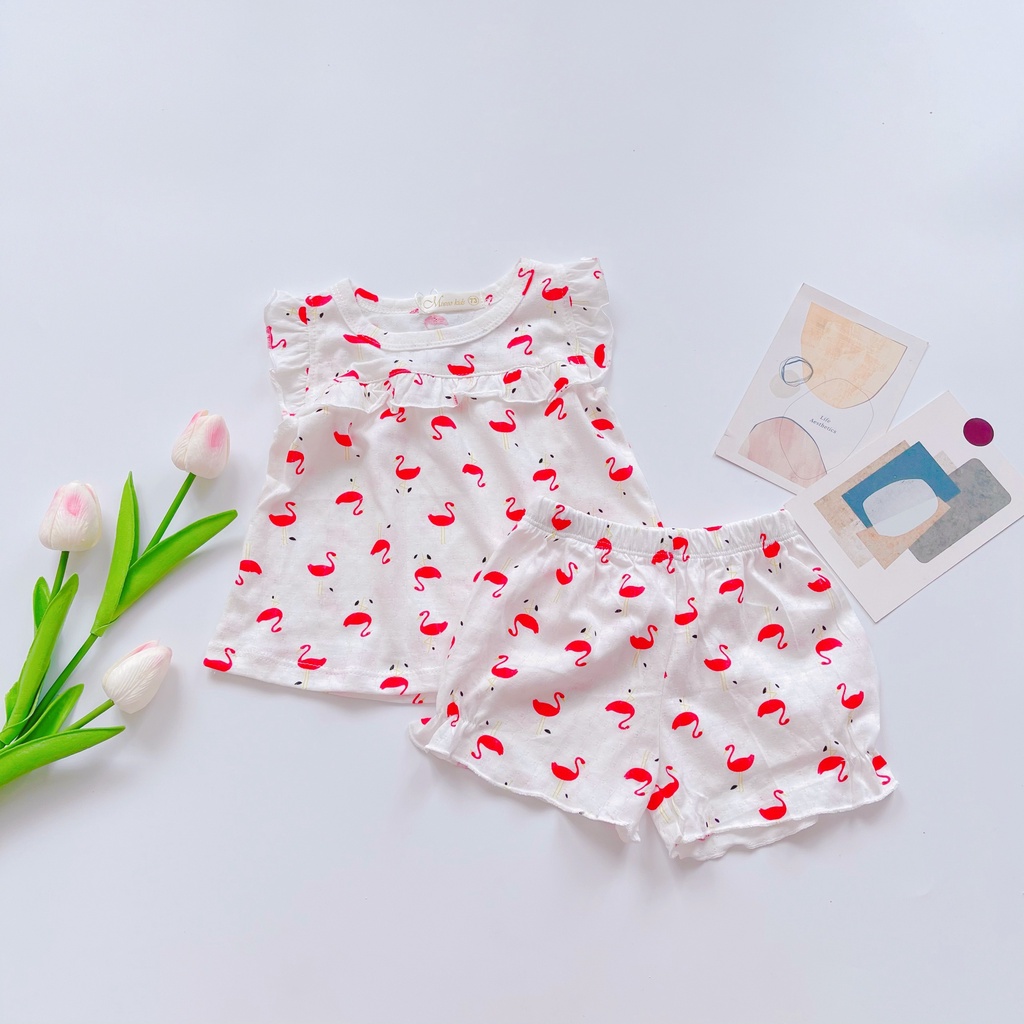 (7-15kg)Bộ đùi cotton viền bèo xinh xắn Miwoo kid cho bé gái (ảnh thật)