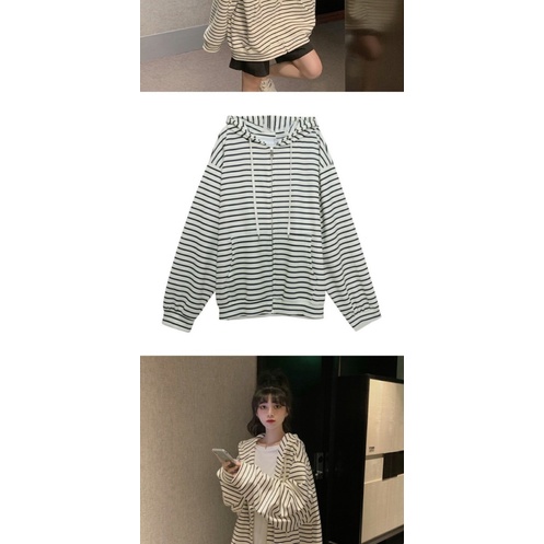 Áo Khoác Nỉ Nữ Dây Khóa Kéo Form Rộng Có Nón Lớn Chất Sọc Dệt Mặc Mát Che Nắng Tốt Phù Hợp Mọi Nơi [NEW UNISEX]