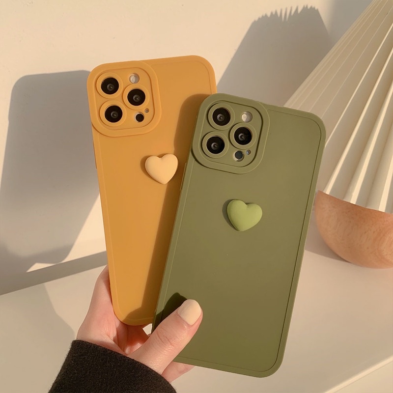 (SIÊU RẺ) Ốp lưng iphone trơn nhám bảo vệ cam tim tròn xanh vàng 7plus/8/8plus/x/xr/xs/11/12/13/pro/max/plus/promax