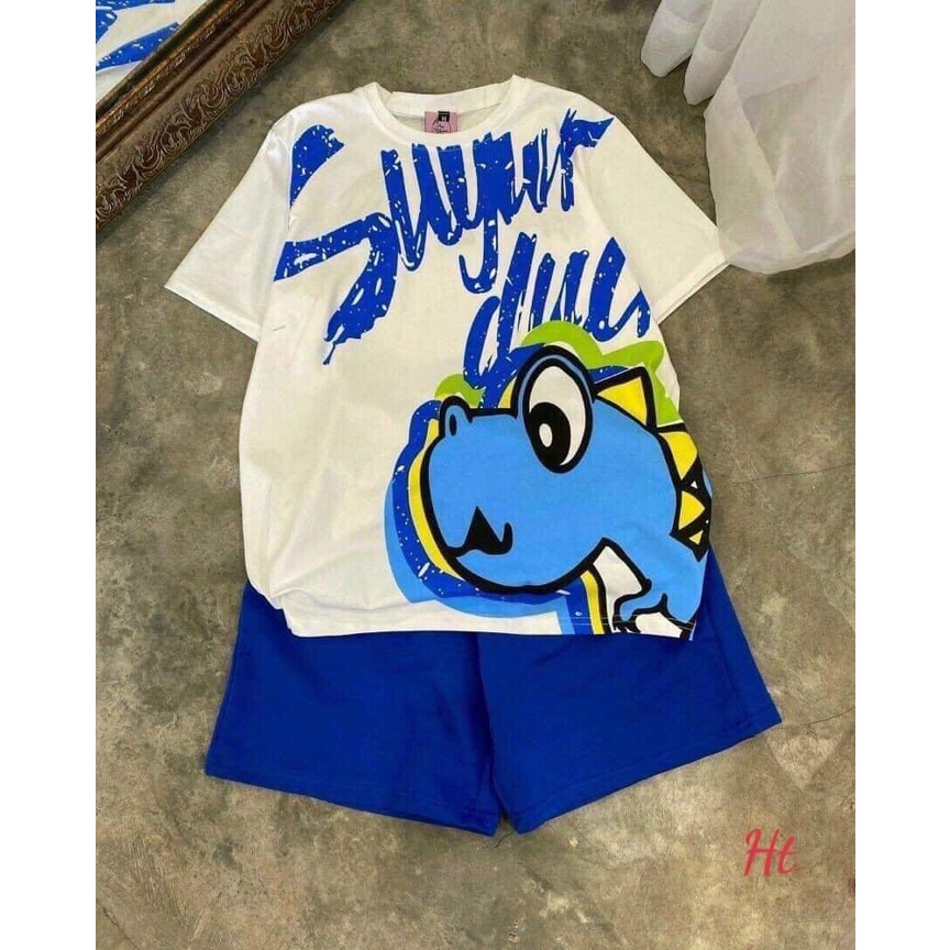 Sét khủng long Xanh bích  ❤️ Áo chất liệu cottton, quần chất nhập ngoại dầy dặn