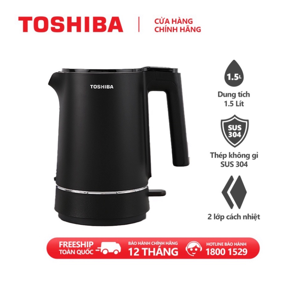 Bình đun siêu tốc Toshiba KT-15DS1NV - 1.5L - Inox 304 - Hàng chính hãng, bảo hành 12 tháng, chất lượng Nhật Bản