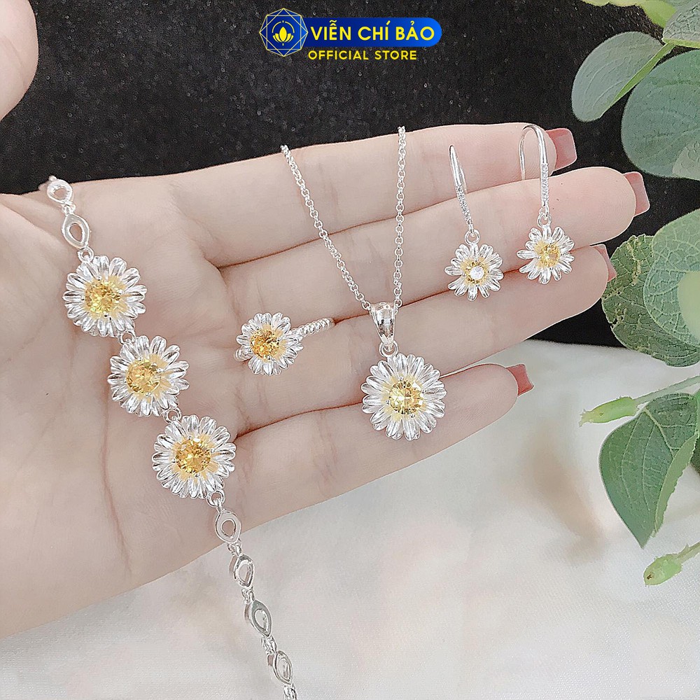 Dây chuyền bạc nữ mặt Daisy đính đá chất liệu bạc 925 thời trang phụ kiện trang sức nữ thương hiệu Viễn Chí Bảo D400655