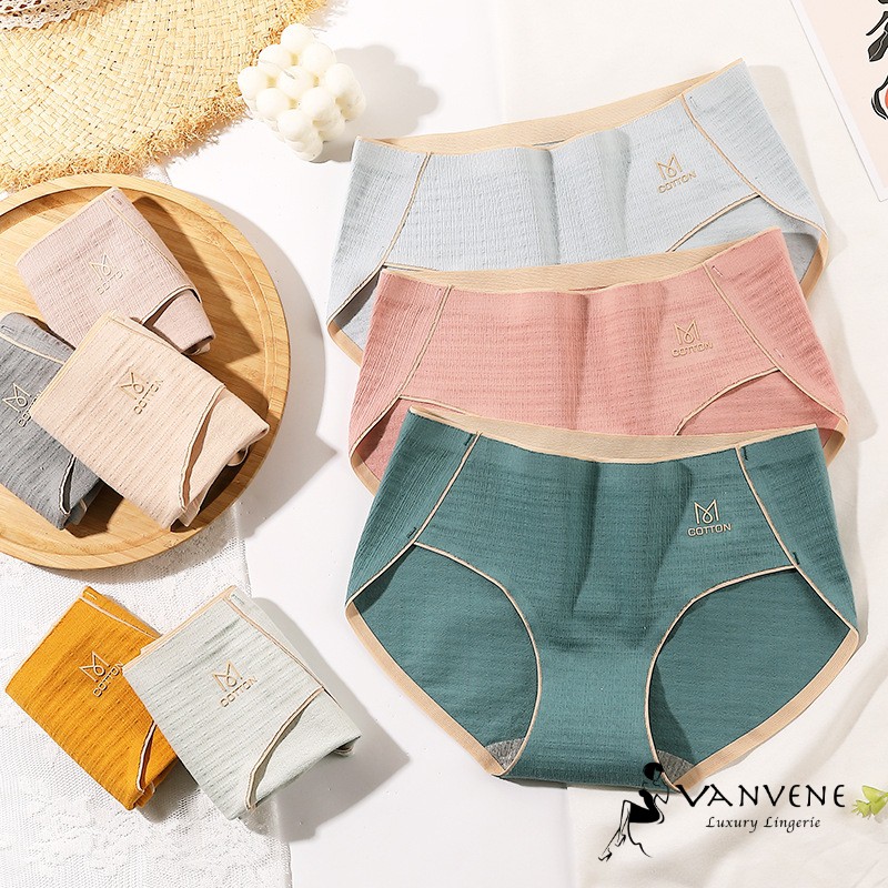 QUẦN LÓT NỮ COTTON SỢI TRE VANVENE CẠP VỪA-KHÔNG ĐƯỜNG MAY-CHỐNG HẰN VIỀN KHÁNG KHUẨN CHỐNG VIÊM NHIỄM ĐỦ SIZE M-XL Q337