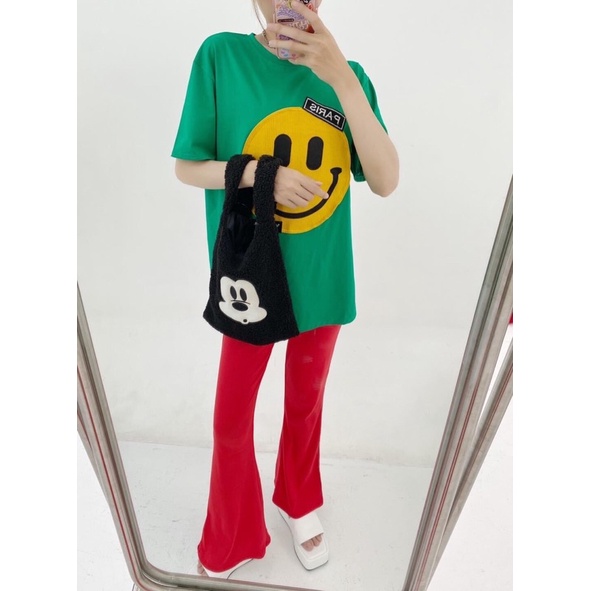 [ XÃ KHO SALE LỖ] set quần suông đỏ áo thun cotton mặt cười thêu, set quần suông cá tính