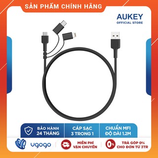 Cáp Sạc 3 Trong 1 Aukey CB-BAL5 Cổng Lightning, Type C, Micro USB - Hàng Chính Hãng