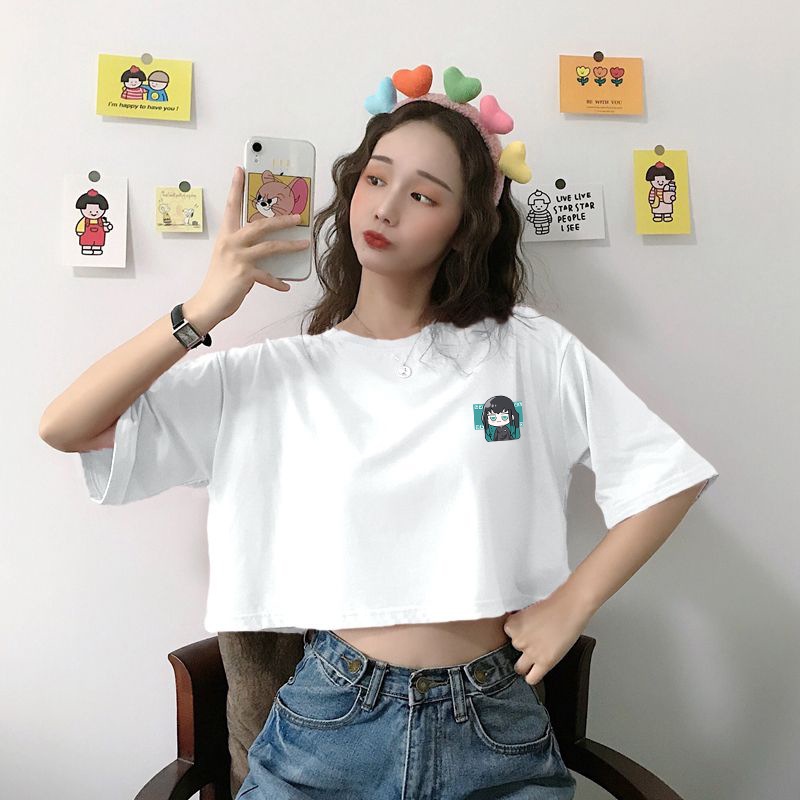 Áo Thun Crotop Form Rộng Tay Ngắn Chất Cotton Mền Mại In Hình Anime Ulzzang Style Hàn Quốc TTT0133