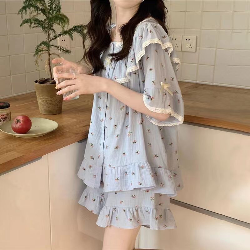 Bộ Pyjama nữ chất đũi thô nữ tính, nhẹ nhàng mặc nhà thoải mái- Bộ ngủ nữ cộc tay cao cấp