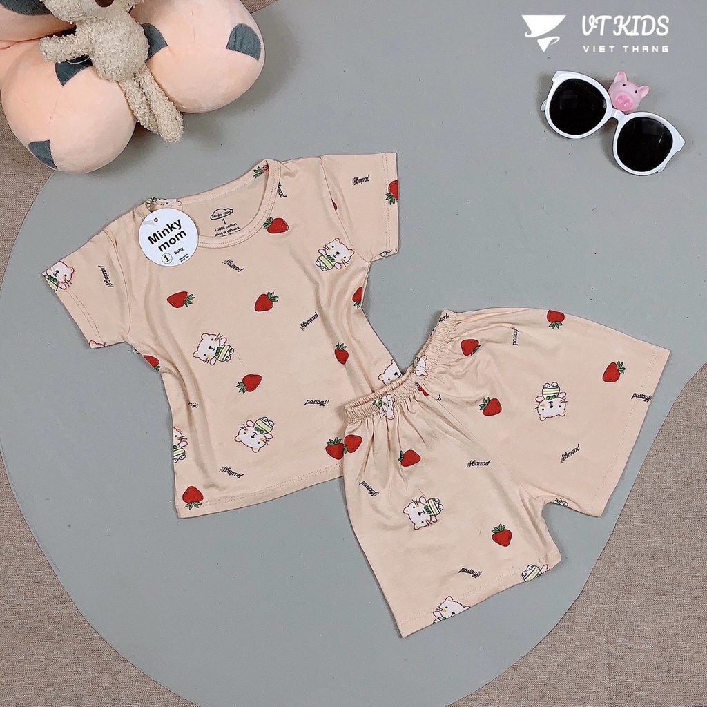 Đồ Bộ thun lạnh cho bé, bộ minky mom cộc tay túi zip cho bé in hình ngộ nghĩnh