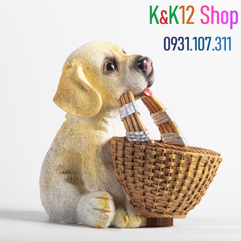 [ Độc quyền] Decor chú cún mang giỏ sáng tạo. Trang trí nội thất phòng khách. Đạo cụ cổ điển chụp ảnh, quán cà phê.