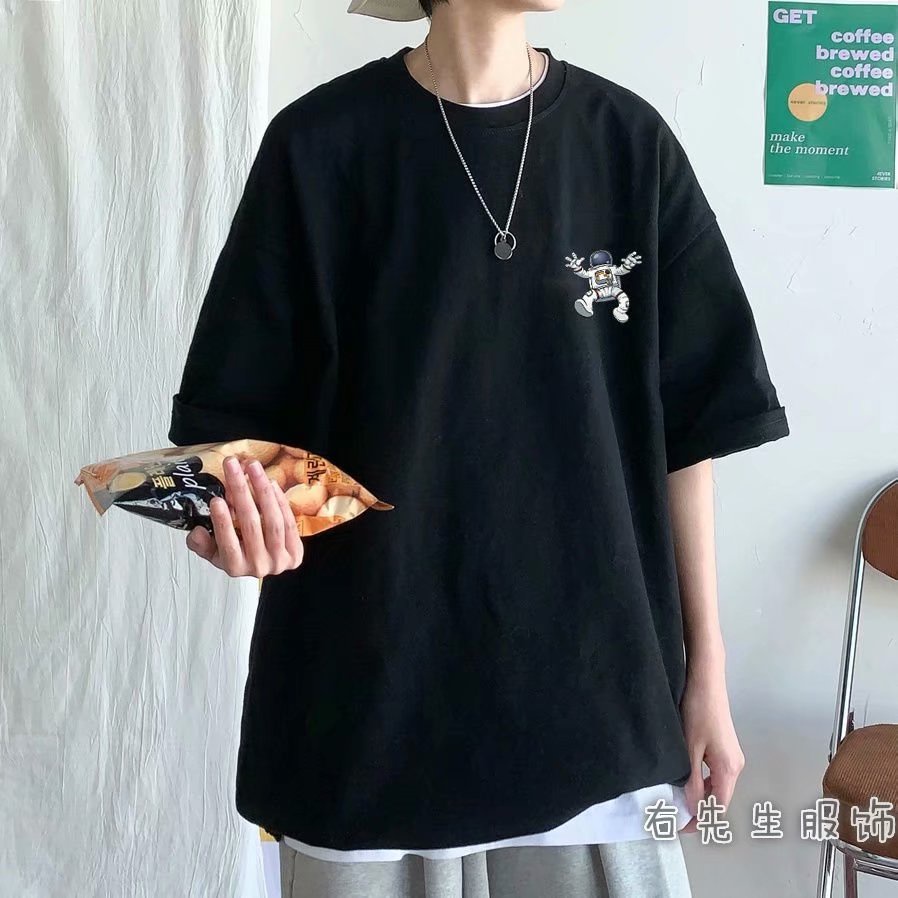 Áo thun tay ngắn dáng rộng họa tiết hoạt hình phong cách Hồng Kông thời trang cho nam cỡ M-5XL