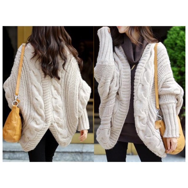 Khoác len cardigan xoắn vặn thừng cánh dơi
