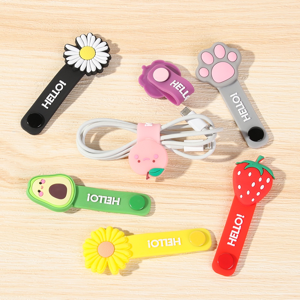 Phụ kiện quấn bảo vệ dây cáp dữ liệu/ tai nghe bằng silicon họa tiết hoạt hình dễ thương đa năng