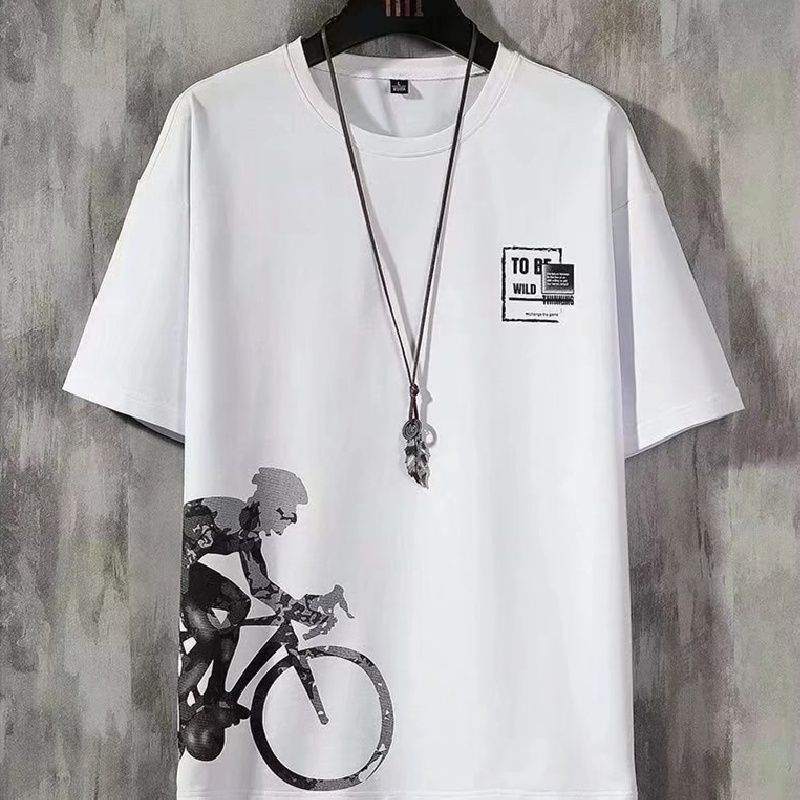 Bộ Đồ Thể Thao Áo Thun Cổ Thuyền Dáng Rộng In Họa Tiết Thời Trang Mùa Hè Hàn Quốc Cho Nam Cỡ M-3XL