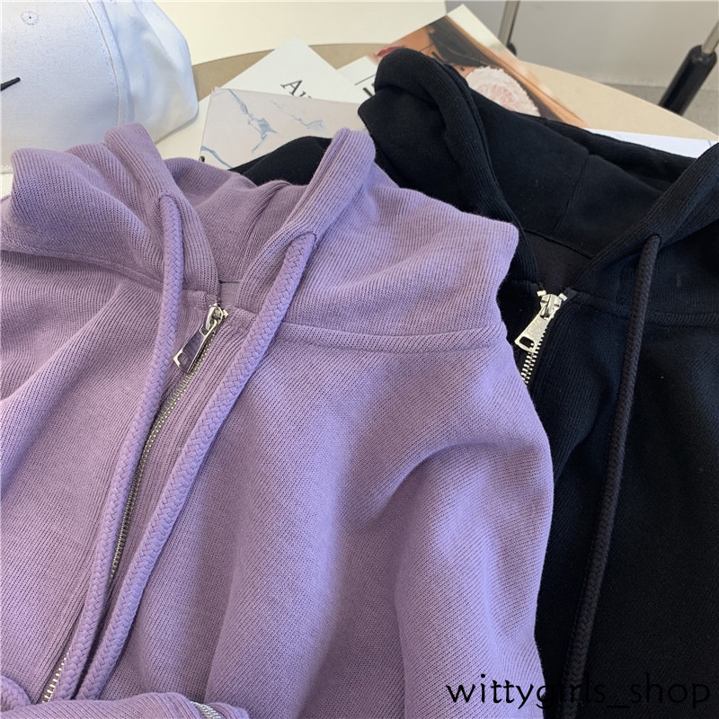 Wittygirls-áo Khoác Cardigan Mỏng Có Mũ Trùm Phối Khóa Kéo Mùa Đông Cho Nữ