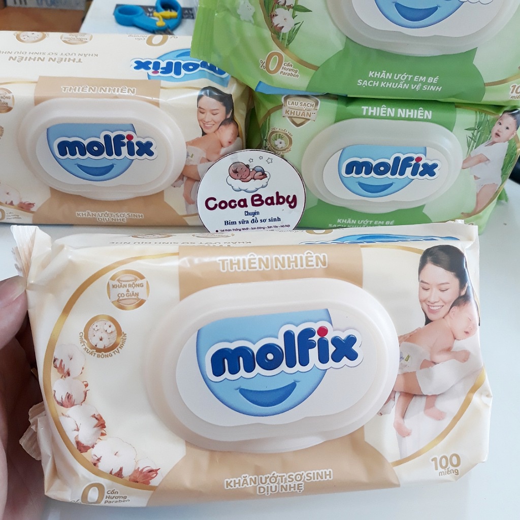 Khăn ướt trẻ em organic Molfix Thiên nhiên- Giấy Ướt Sạch Khuẩn Vệ Sinh, dùng cho cả gia đình - Gói 100 miếng