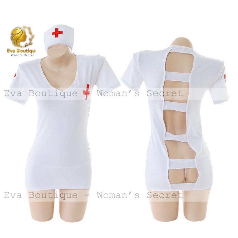 _DN24_Bộ cosplay y tá trắng thun co giãn hở lưng