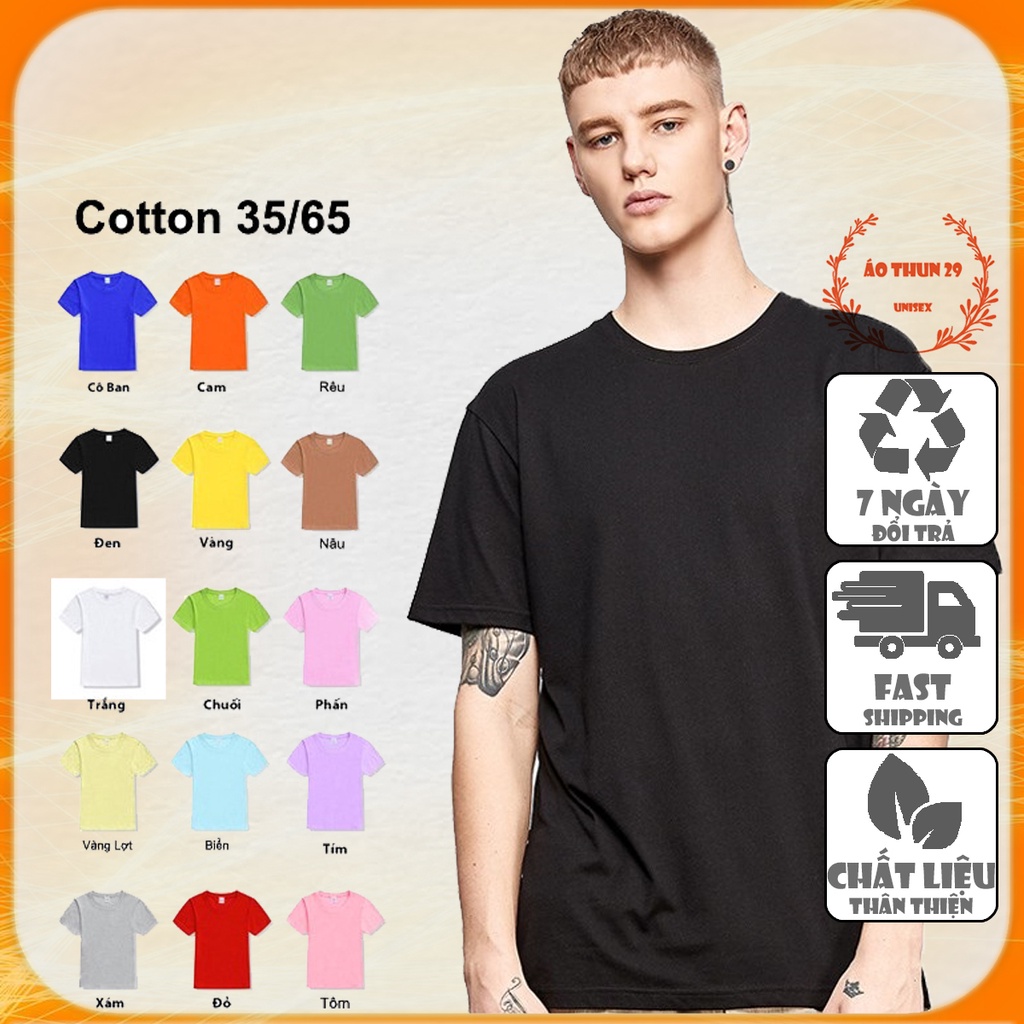 Áo thun trơn tay cộc, cổ tròn, chất liệu cotton mát mịn, thấm hút mồ hôi, nhiều màu không bai, không xù - AT14