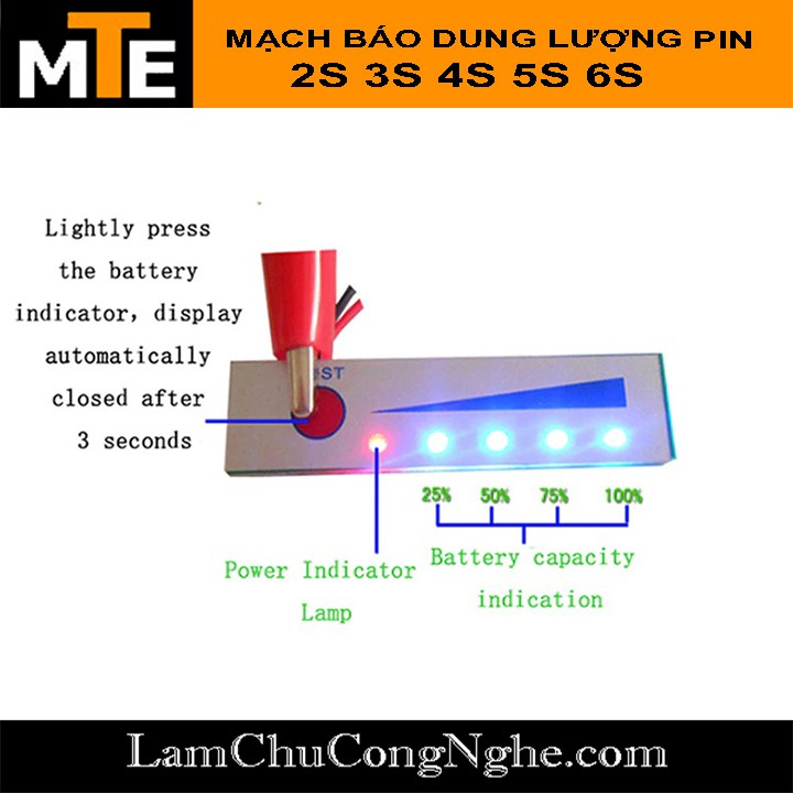 Mạch báo dung lượng pin 18650 2S, 3S, 4S, 5S, 6S