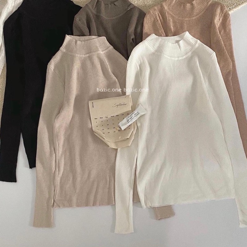 Áo len nữ dài tay basic màu đen/trắng/be/nâu/xanh/nude cổ 3cm chất đẹp free size phong cách Hàn Quốc NEW 2021