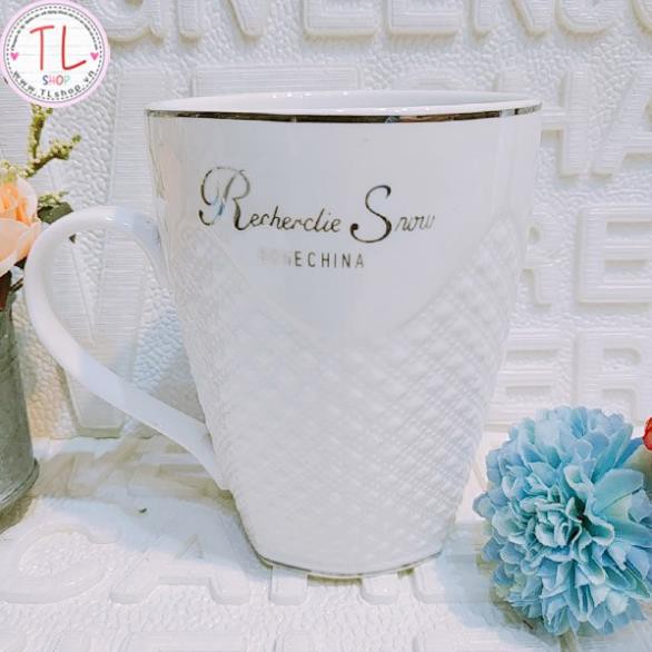 Cốc sứ - Ly sứ trắng Recherclie Snow - Ly sứ trắng có đường cắt caro - Cốc cà phê - Ly cà phê