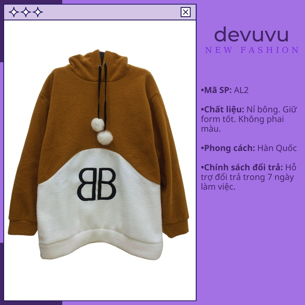 Áo hoodie nữ form rộng BIZZIB áo nỉ bông siêu cute HD2
