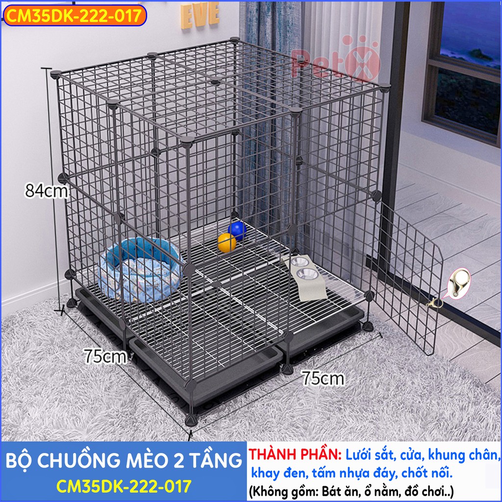 Chuồng mèo 2 tầng có chân đế và khay PetX (làm được nhà cho chó, thỏ, sóc, bọ ú…)