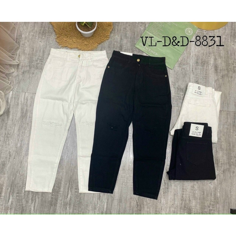 Quần jeans baggy rách 2 gối, Quần bò rách co giãn cạp cao QJ8831 - NhiNhi Shop