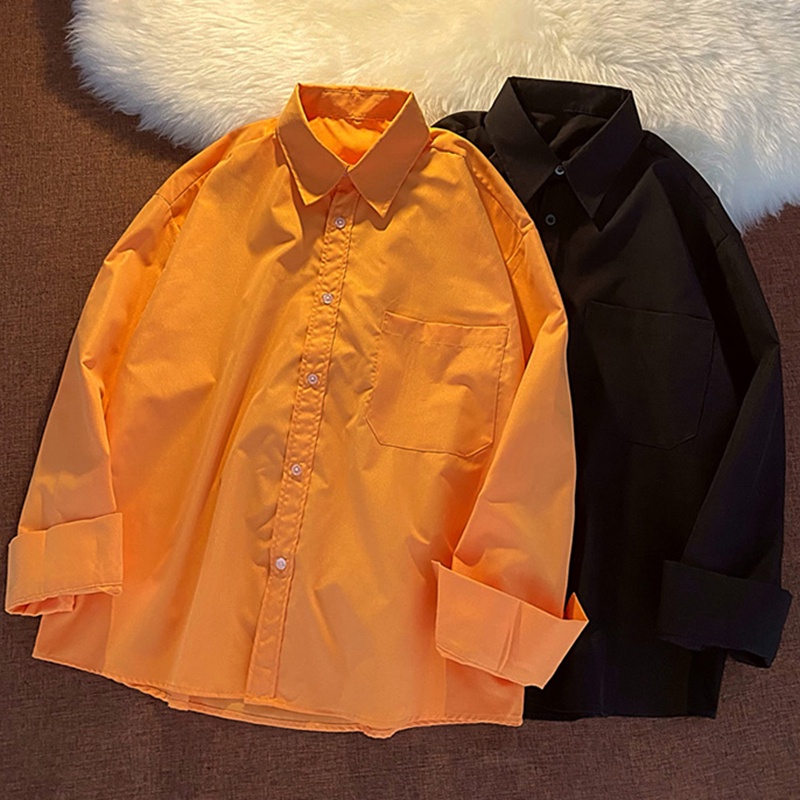 Áo sơ mi tay dài dáng rộng màu trơn phong cách thời trang Hàn Quốc dành cho nữ