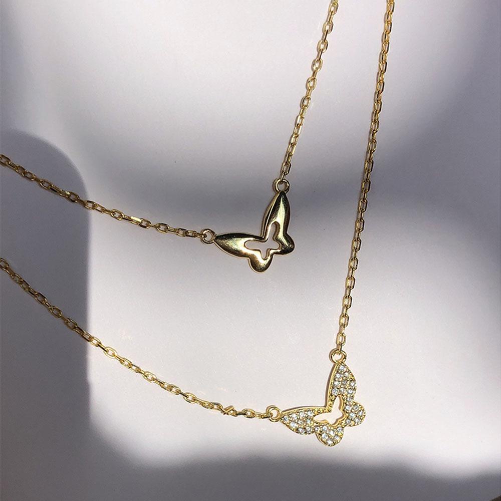 Vòng Cổ Choker Hai Lớp Mặt Hình Bướm Lấp Lánh Dành Cho Nữ