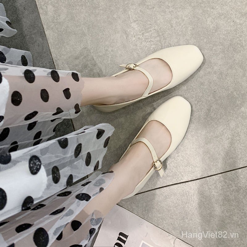 Giày Mary Jane mũi vuông màu trơn phong cách Nhật Bản cho nữ