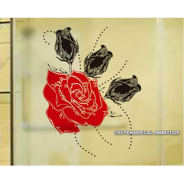 Decal Dán Kính Cao Cấp - Hoa Hồng Đỏ Huyền Bí ( 60x58cm )